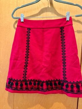 NWOT Kate Spade Women's Red Embroidered Pom-Pom A-Line Skirt Size 0